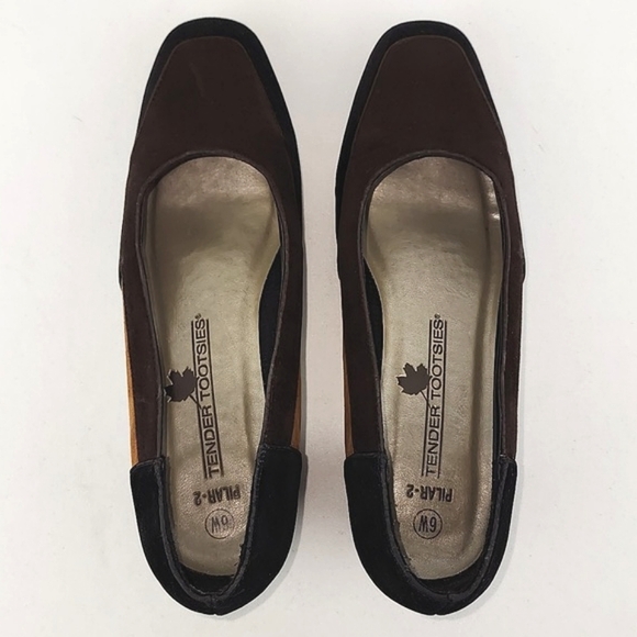 Tender Tootsies Pilar-2 Colourblock Heeled Pump Black Tan Brown Size 6W - Picture 7 of 14